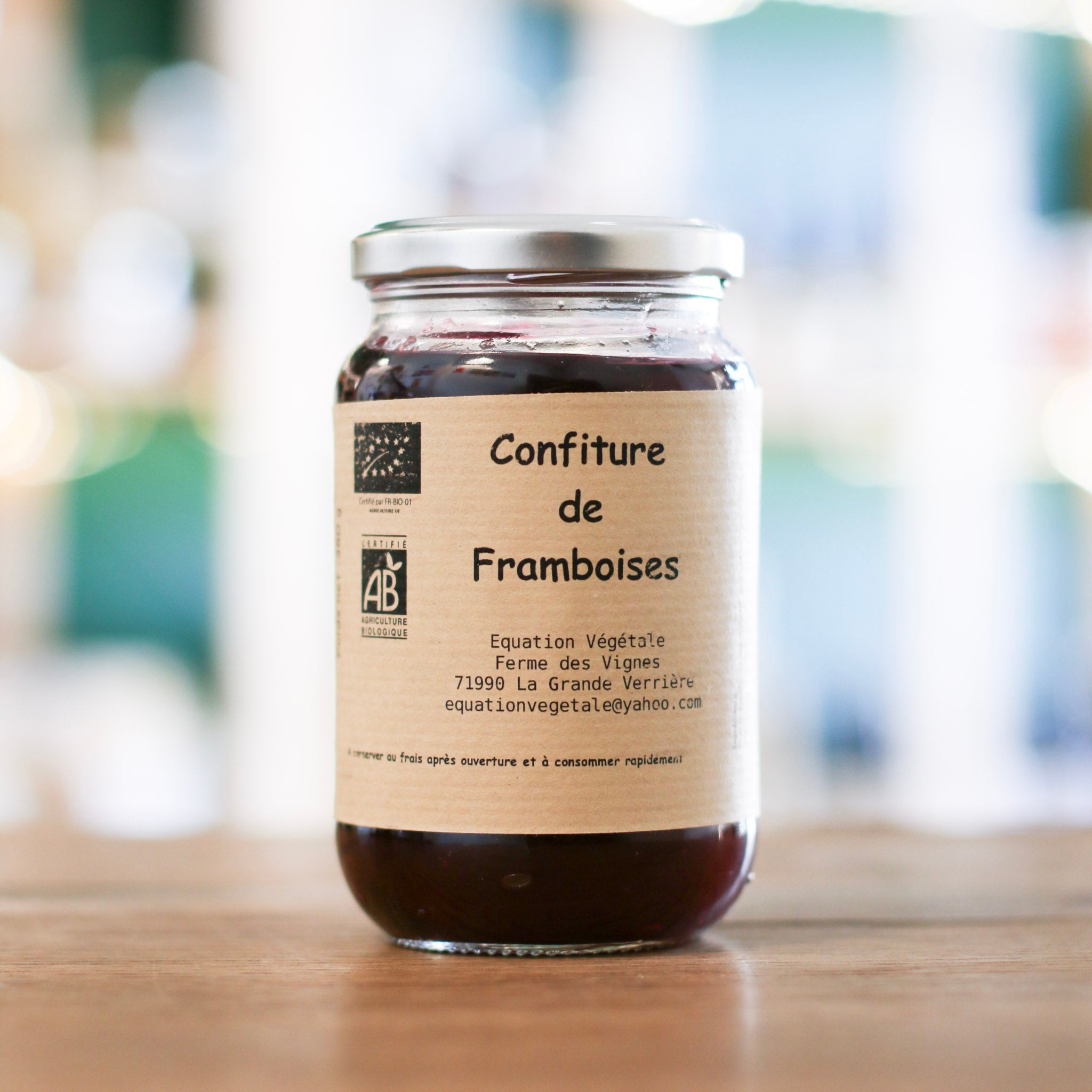 Confiture artisanale de Framboises bio - sans pépins (380g)